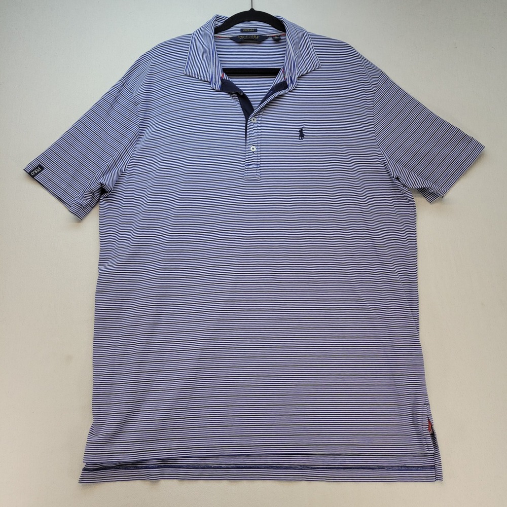 Polo Golf Ralph Lauren Polo Mens XL Blue Striped Stretch Lisle Short‎ Sleeve